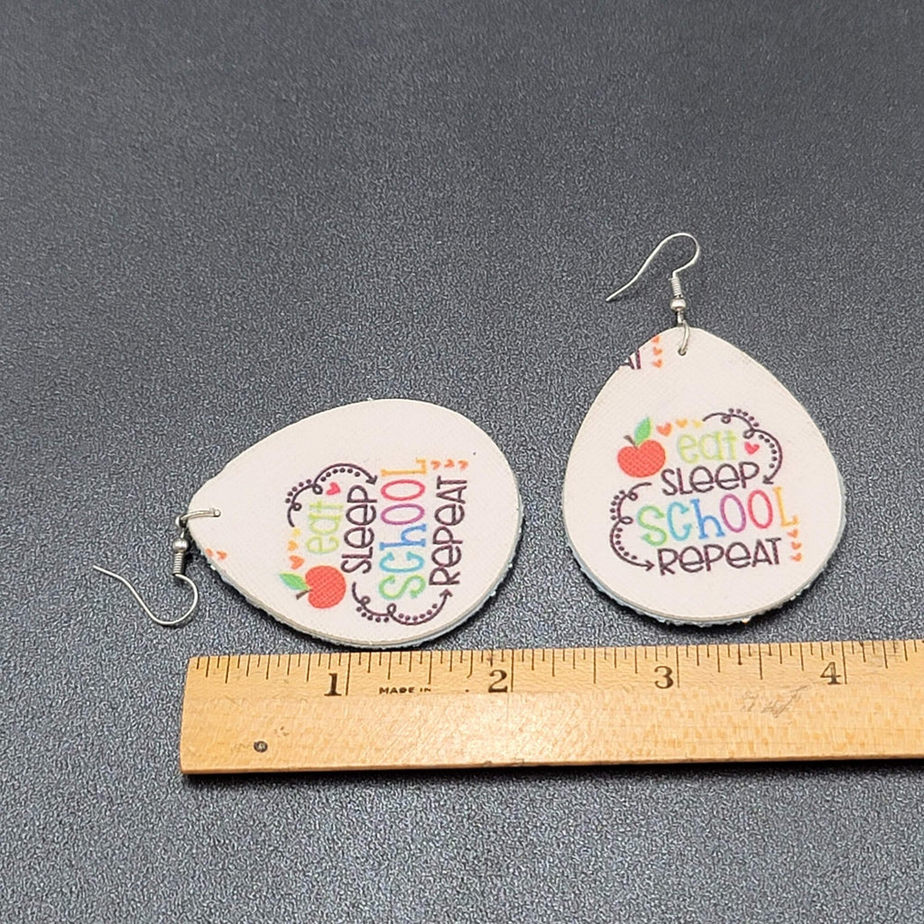 Pierced Earrings EAT SLEEP SCHOOL REPEAT Dangle Teardrop 2.25"