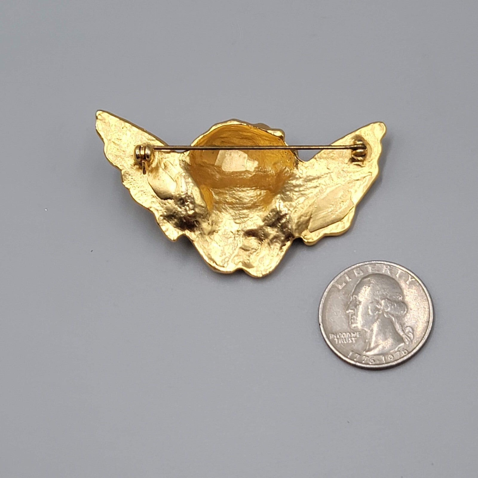 Vintage Cupid Angel Brooch Gold Plated 2.5" Wide Pin Estate Christmas