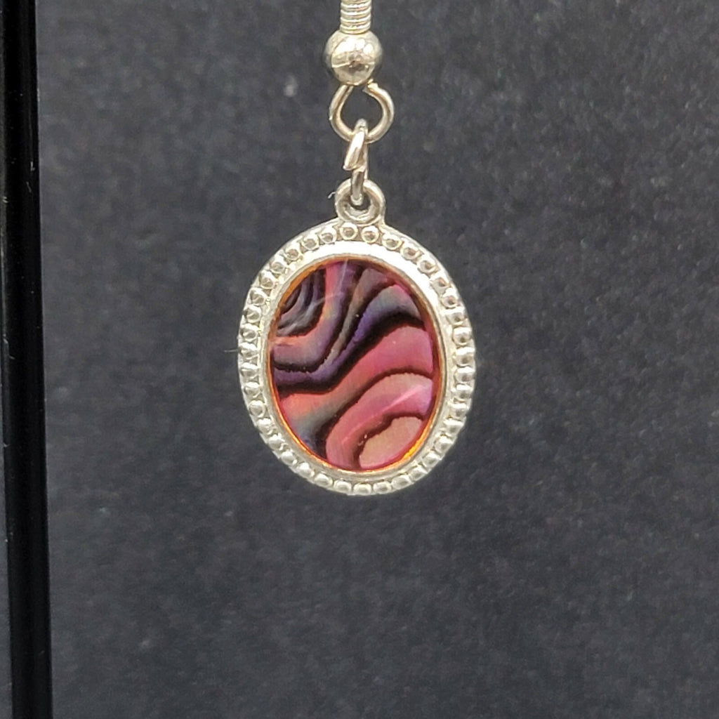 Vintage Pierced Earrings Silver tone Oval Faux Abalone Dangle 3/4"