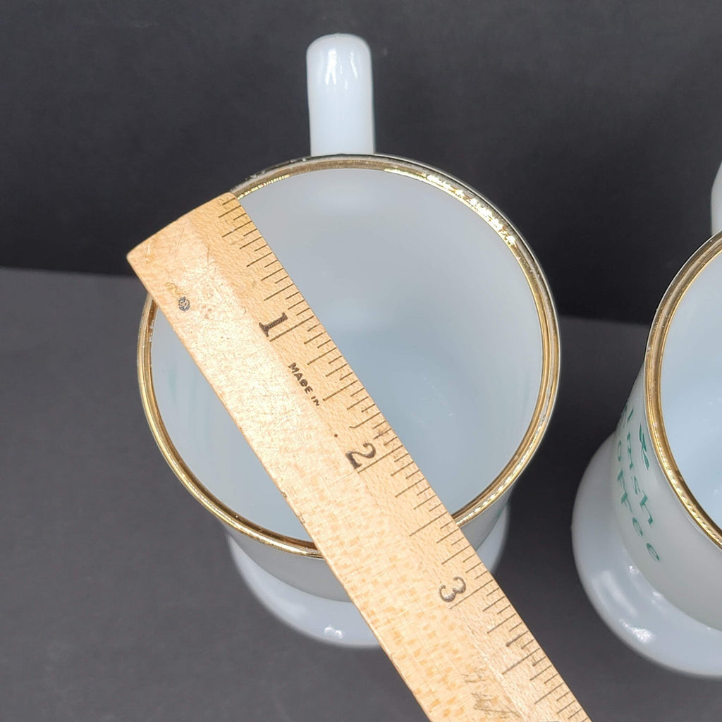 Irish Coffee Milk Glass Pedestal Cup Mugs White Green Barware Set Of 2!