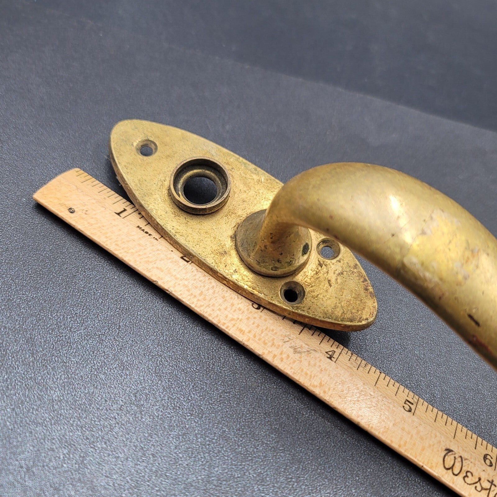 Vintage Rare Brass Door Pull Handle and Doorknob Rosette Salvage 8.25" total