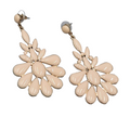 Large Statement Dangle Pierced Earrings Gold Tone Beige Cream 3"