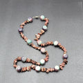 Pink Agate Stone and Pottery Art Bead Necklace 26" Barrel Clasp Artisan