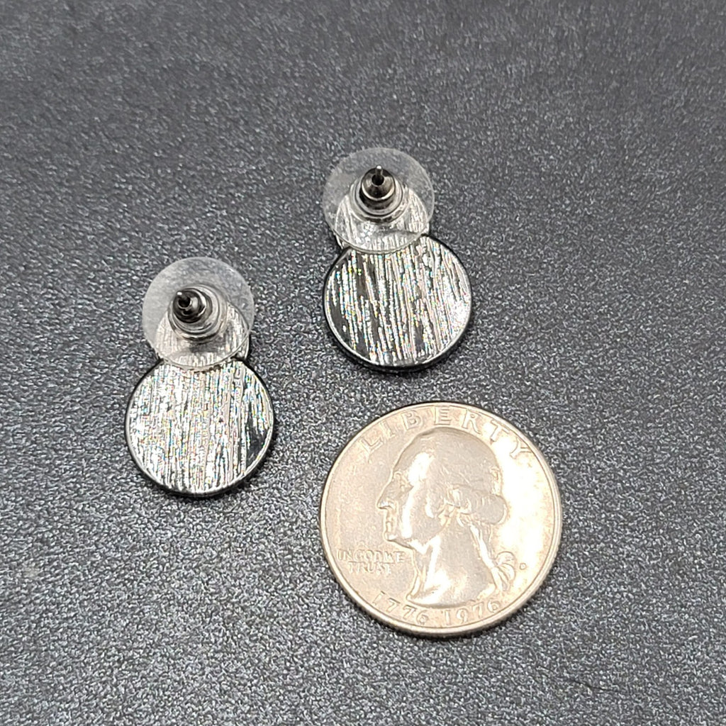 Pierced Earrings Black Metal Pink Glitter Drop Circles 3/4"