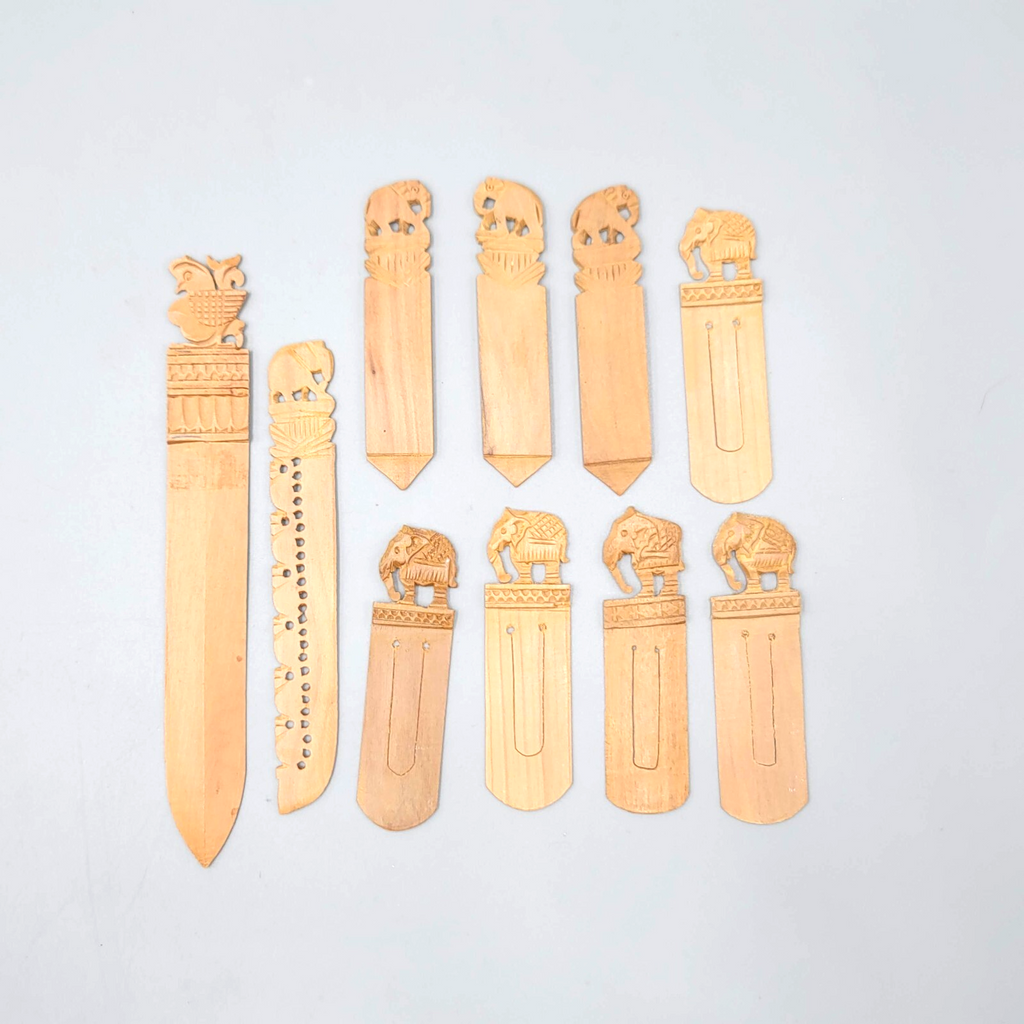 Vintage Lot of Hand Carved Elephant Wood Bookmarks Nice Detail
