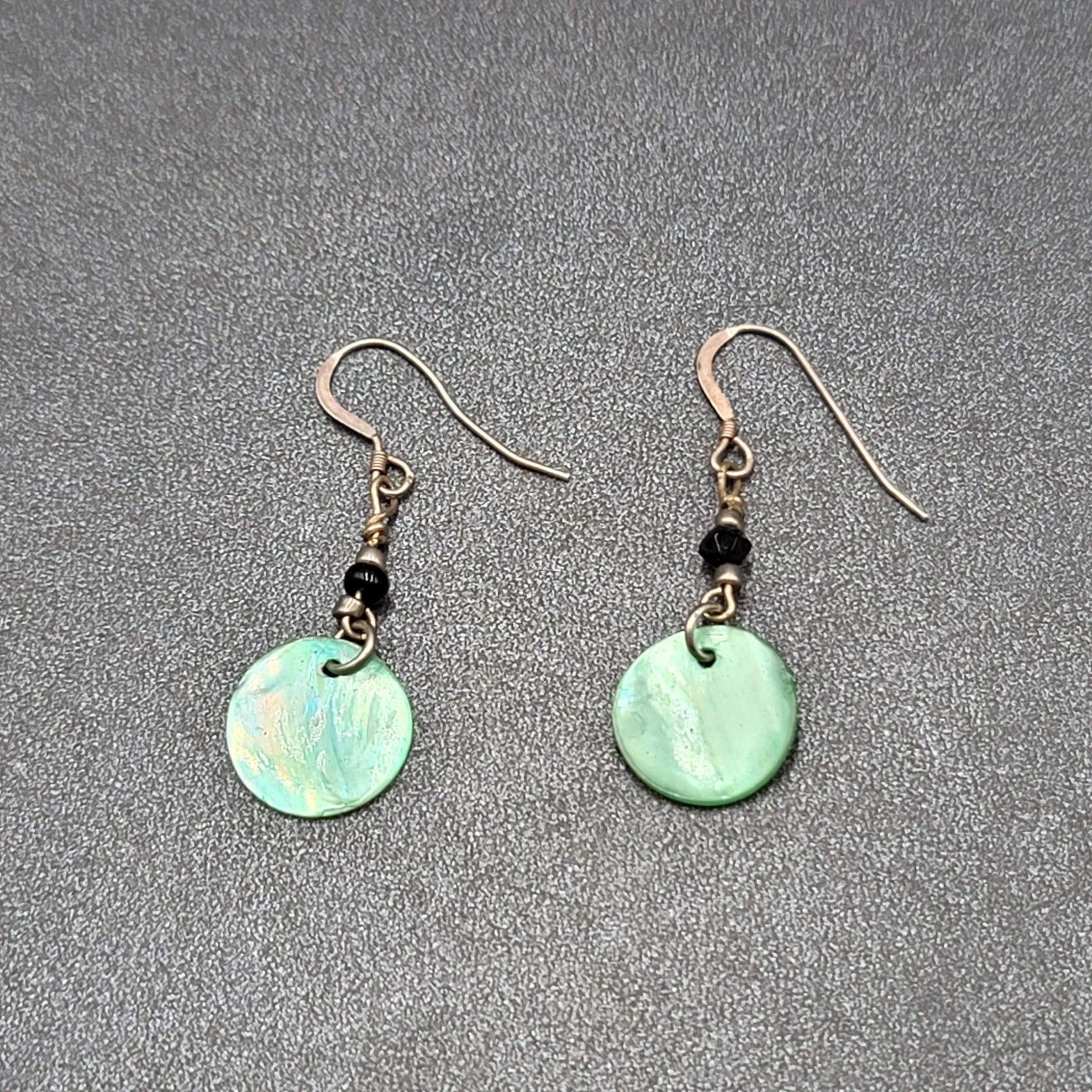 Pierced Earrings Sterling Silver Hooks Green Shell Dangle 1.25"