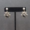 Vintage Clip on Earrings Silver tone 3D Flower Rhinestone Dangle 1"