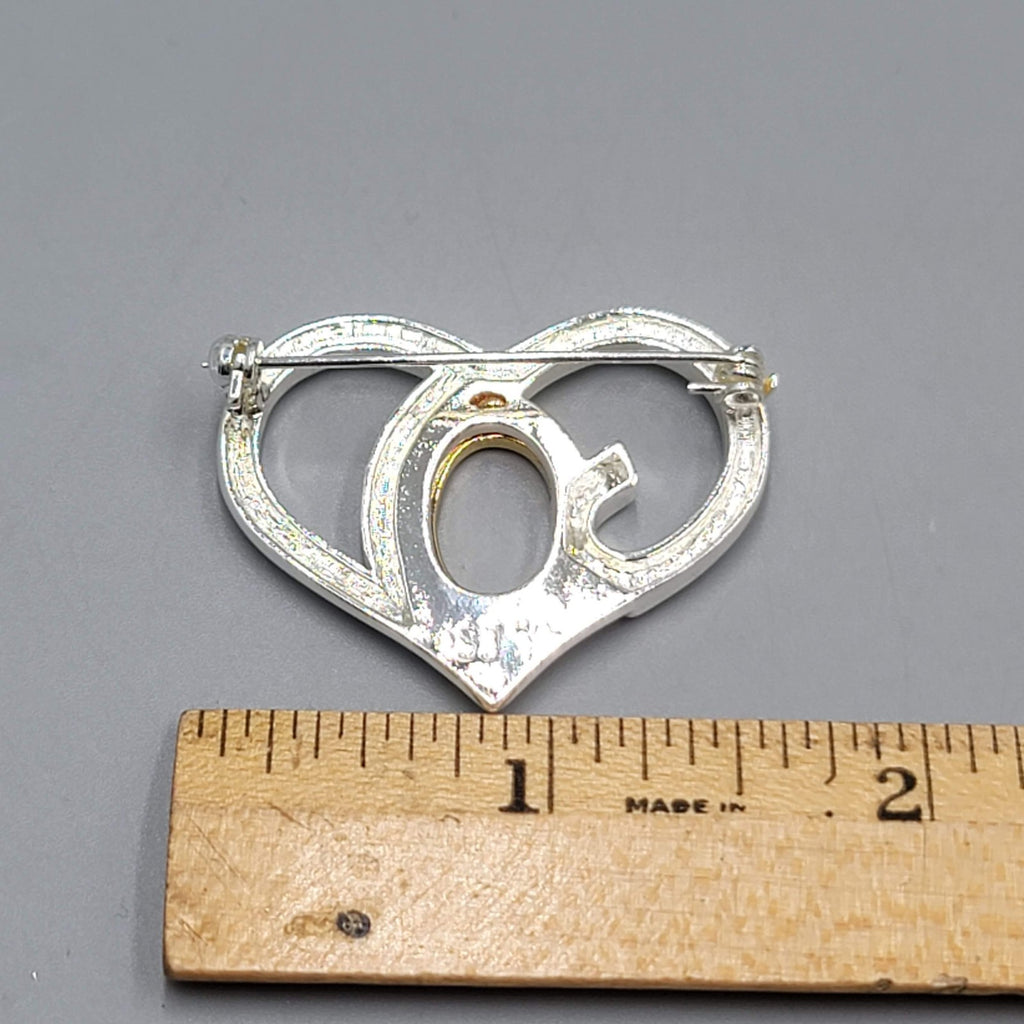 Saint John SJ Heart GOD Brooch Pin Gold Silver Tone Religious Heart Vintage