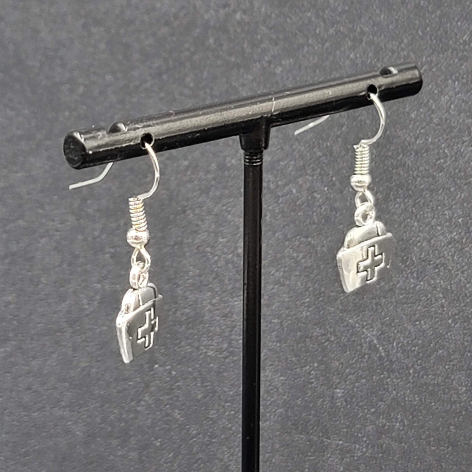 Nurse Cap Pierced Earrings Silver tone Retro Medical Dangle 1/2"