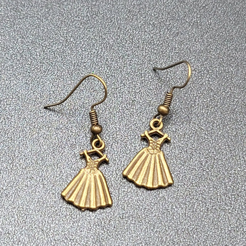 Dress Pierced Earrings Bronze tone Dangle 3/4"