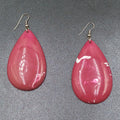 Pierced Earrings Pink Swirl Acrylic Teardrop Silver tone Hook Dangle 2 1/4"