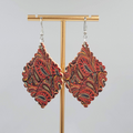 Wood Pierced Earrings Paisley Dangle 2.25"