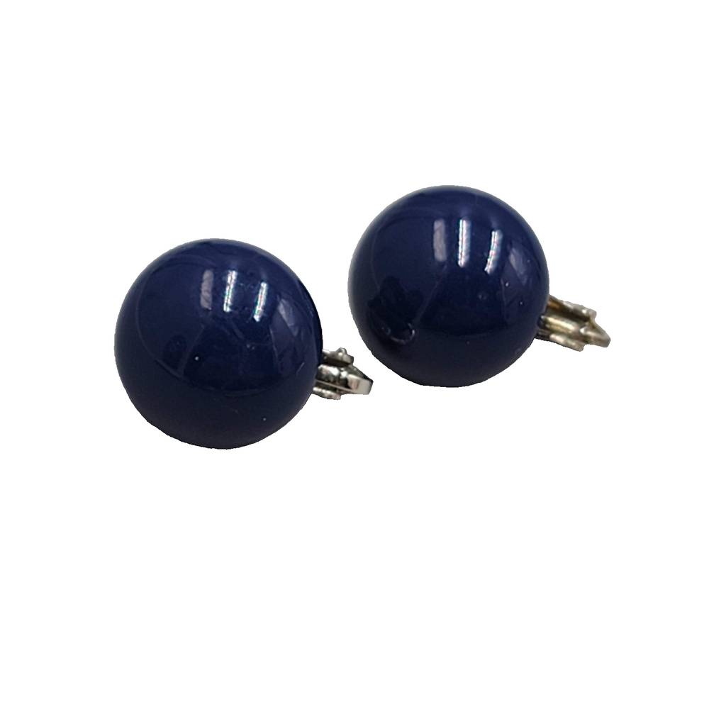 Vintage Navy Blue Round Stud Clip on Earrings 5/8"