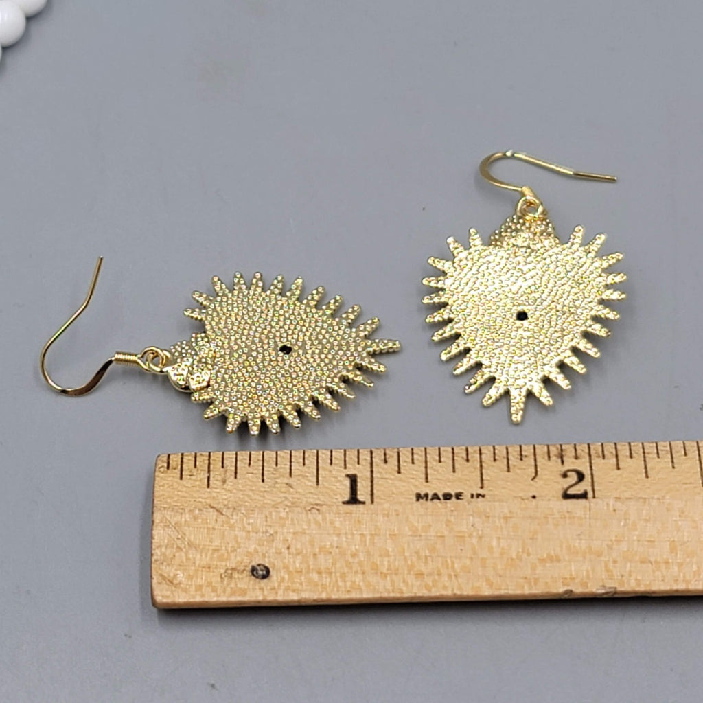 Evil Eye Red Guilloche Enamel Pierced Earrings Gold tone Dangle 1 1/8"