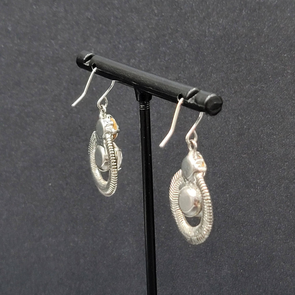 Pierced Earrings Silver tone Snake Chain Rhinestone Dangle 1"