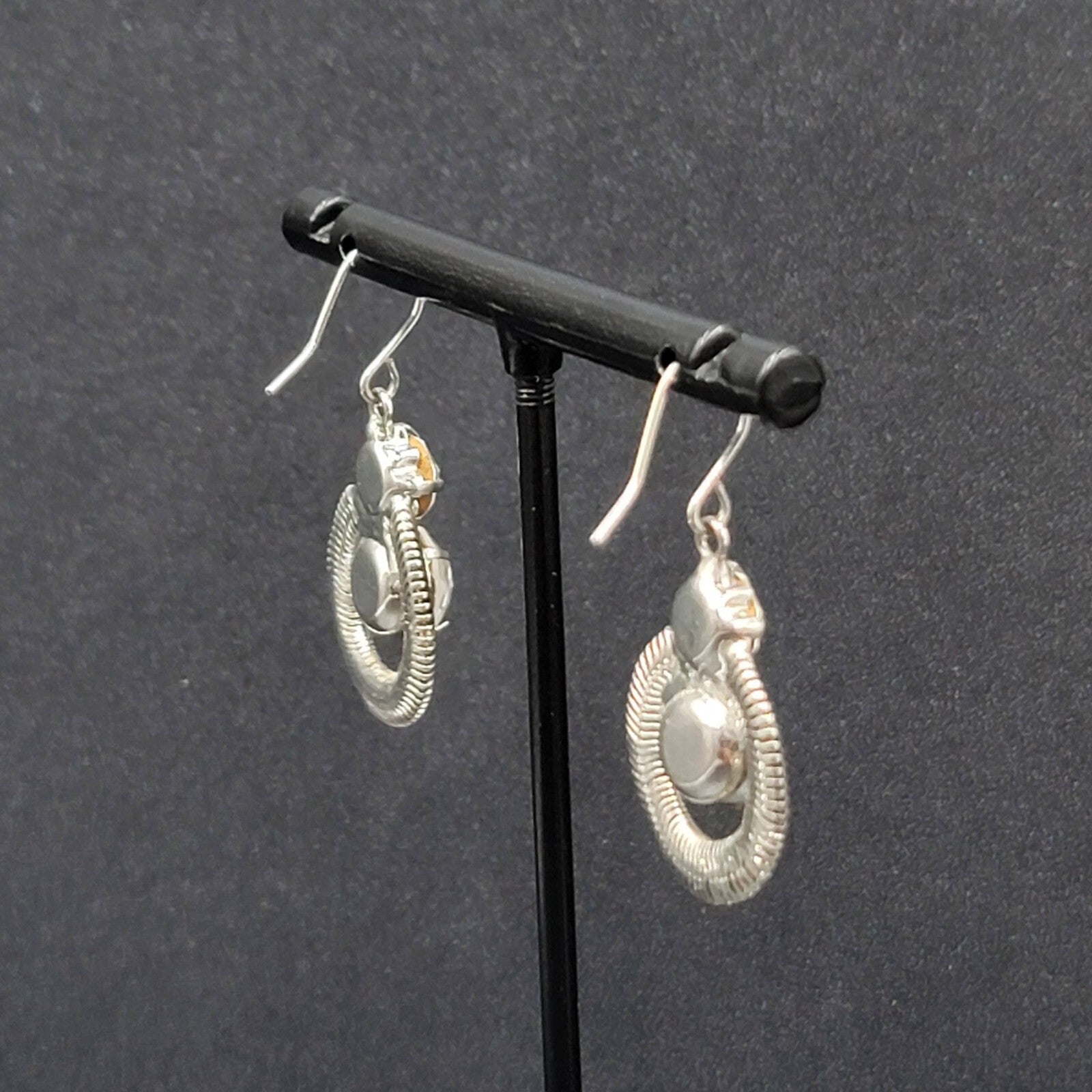 Pierced Earrings Silver tone Snake Chain Rhinestone Dangle 1"