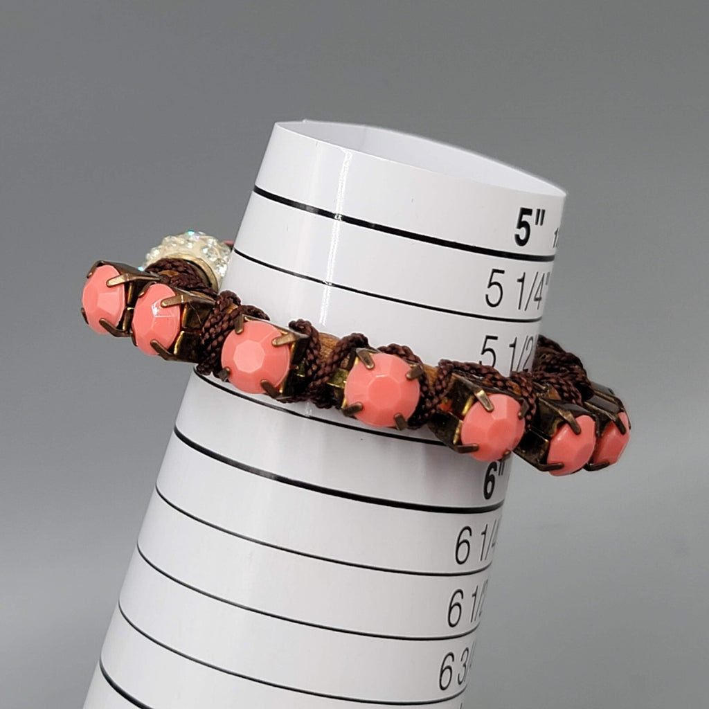 Statement Boho Bracelet Faux Leather Pink Rhinestones Magnetic Rhinestone Closur
