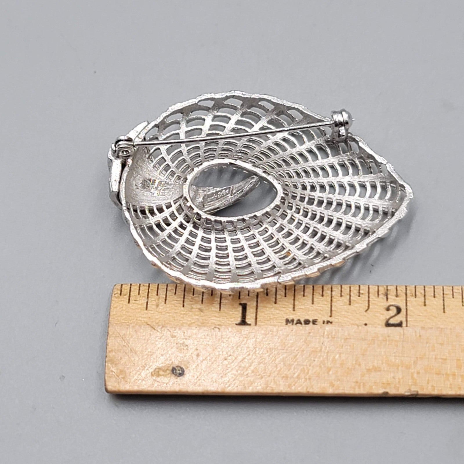 Vintage Brooch Signed Judy Lee Textured Silver Tone Pin 2 in
