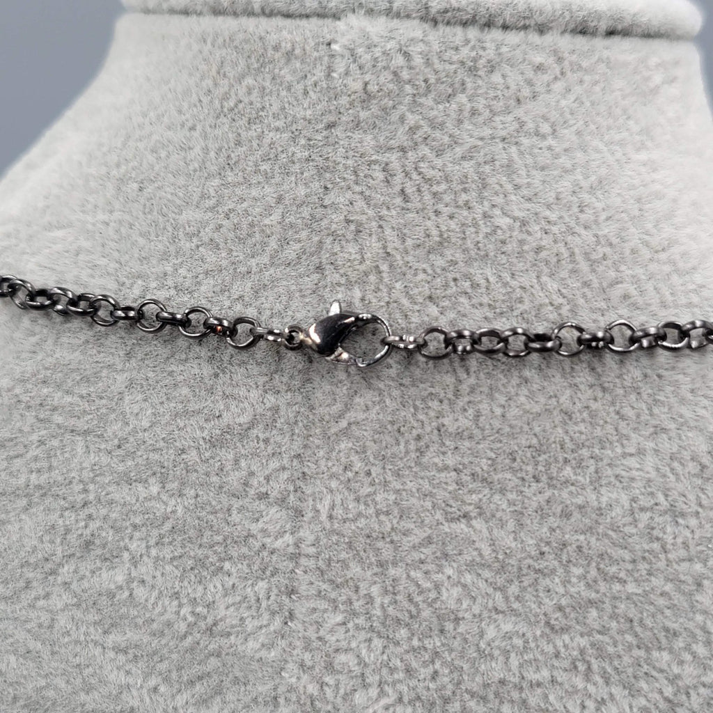 Dolphin Hematite Pendant Necklace Black Rolo Chain 22 in