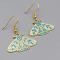 Moth Pierced Earrings Gold tone Yellow Blue Enamel Dangle 3/4"
