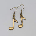 Music Eighth Note Pierced Earrings Bronze tone Dangle 7/8"
