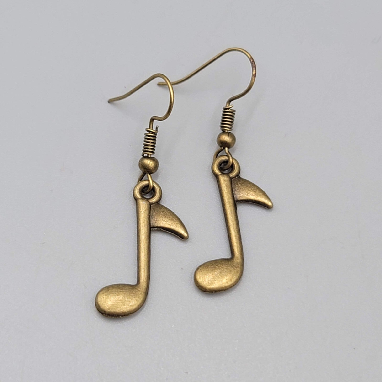 Music Eighth Note Pierced Earrings Bronze tone Dangle 7/8"