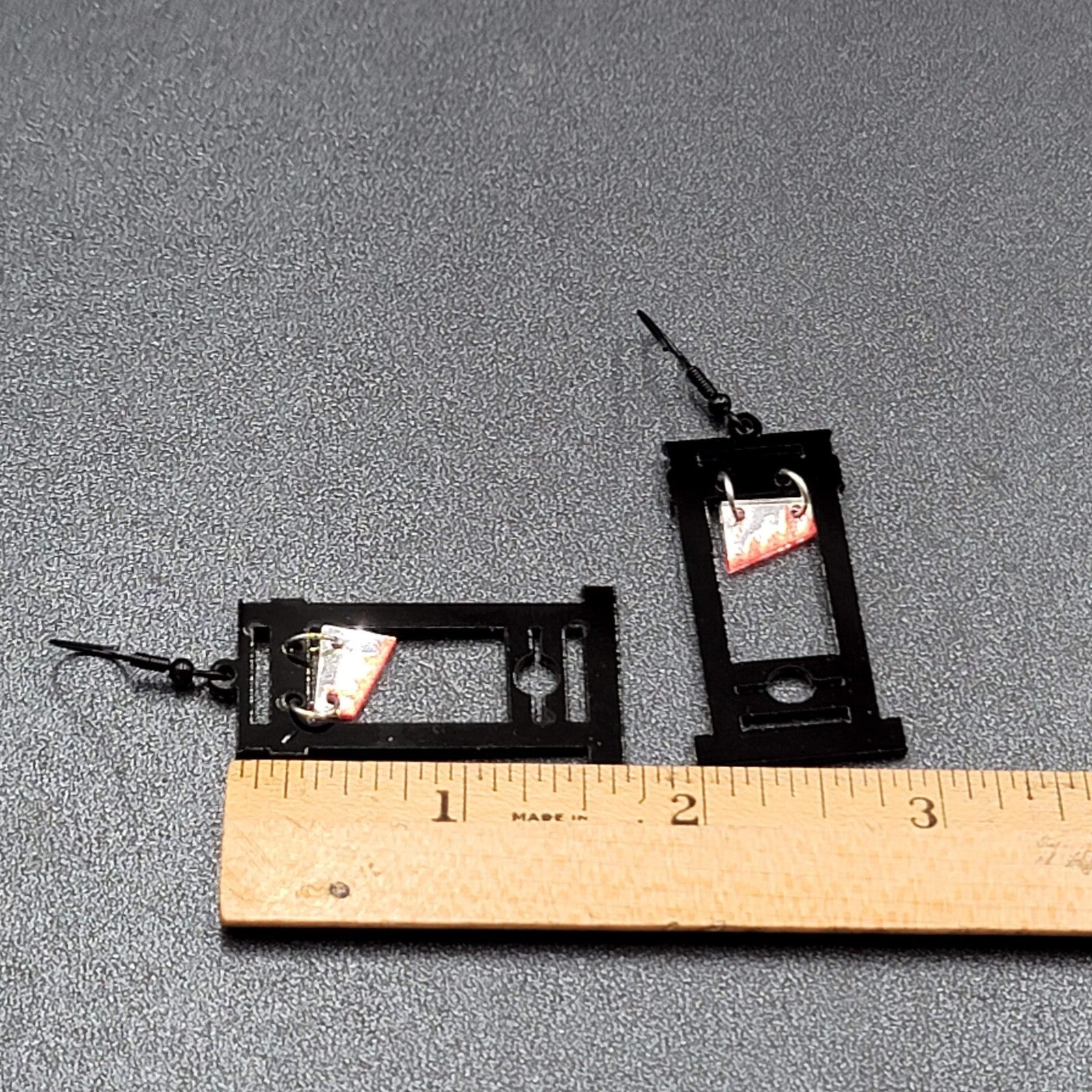 Guillotine Pierced Earrings Black Halloween Gothic Punk Rock 1.75"