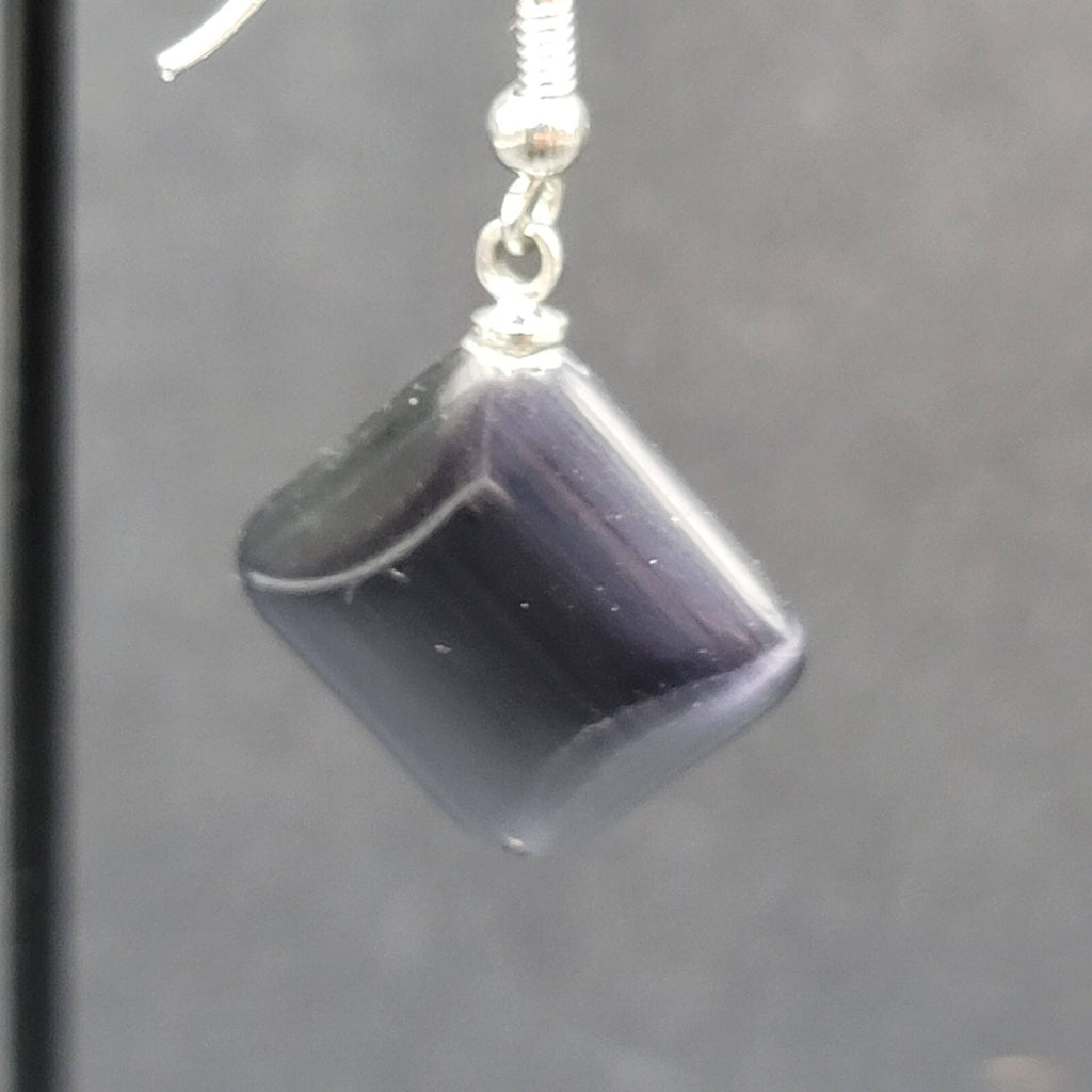Pierced Earrings Purple Gray Stone Satin Finish Dangle Square Silver tone 3/4"