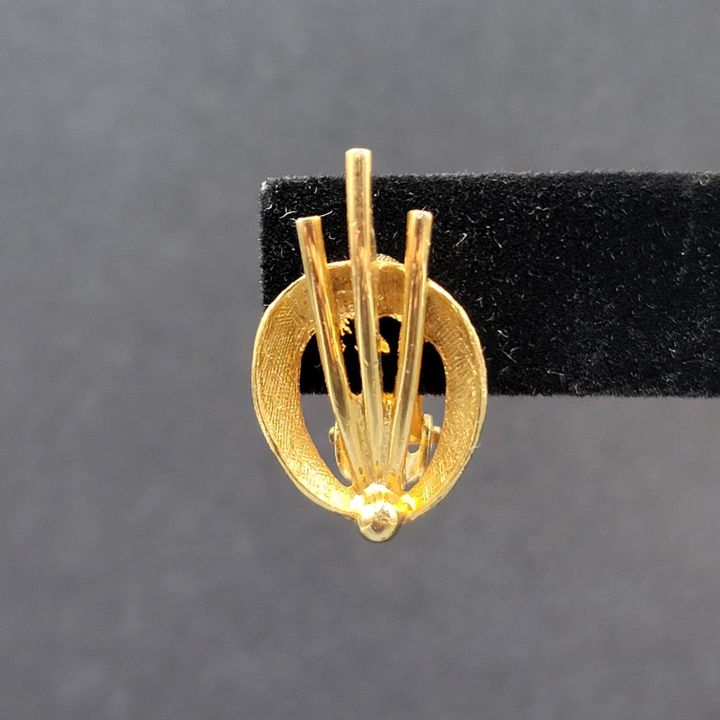 Vintage Clip on Earrings Gold Plated Open Oval Drop Estate Jewelry 1"