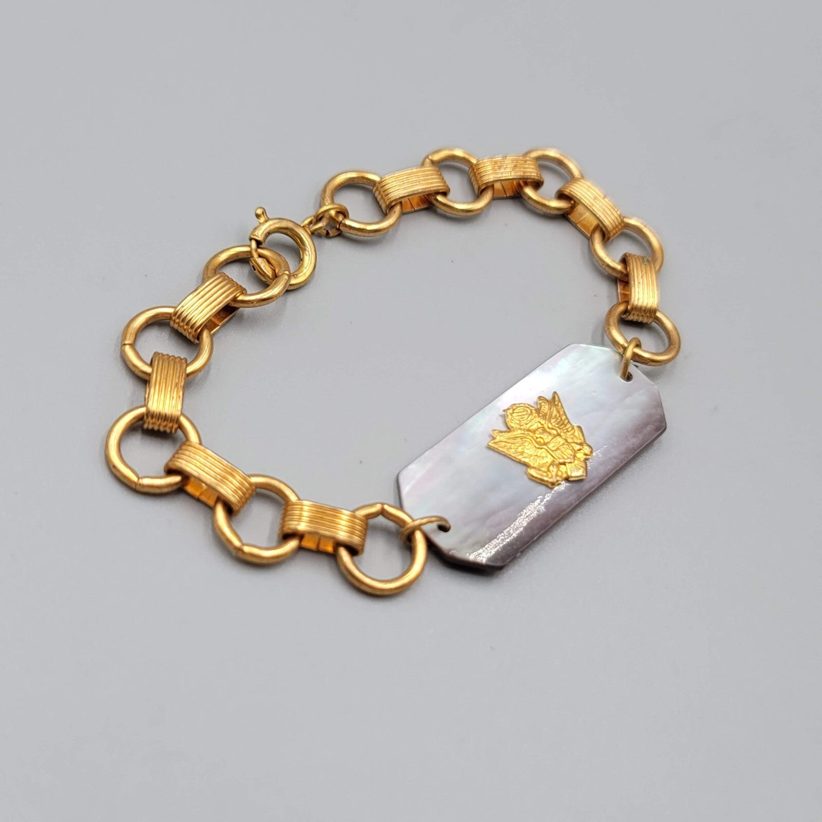 Vintage Sweetheart Bracelet Abalone Gold tone Chain 6.75"