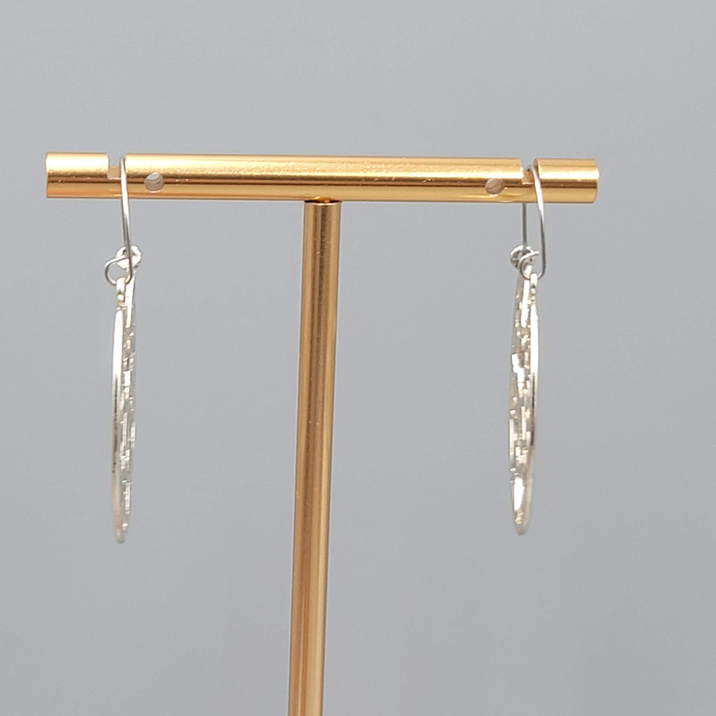 Open Work Hoops Pierced Earrings Silver tone Dangle Geometric 1.25 in