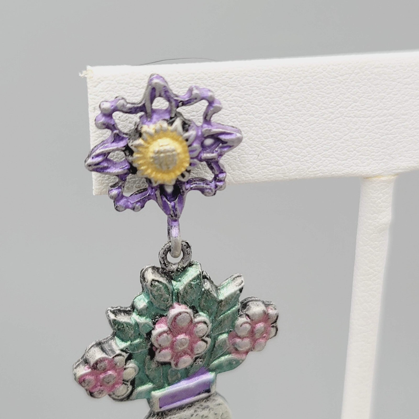 Vintage Don Lin Pierced Earrings Flower Bouquet Dangle 2.5"