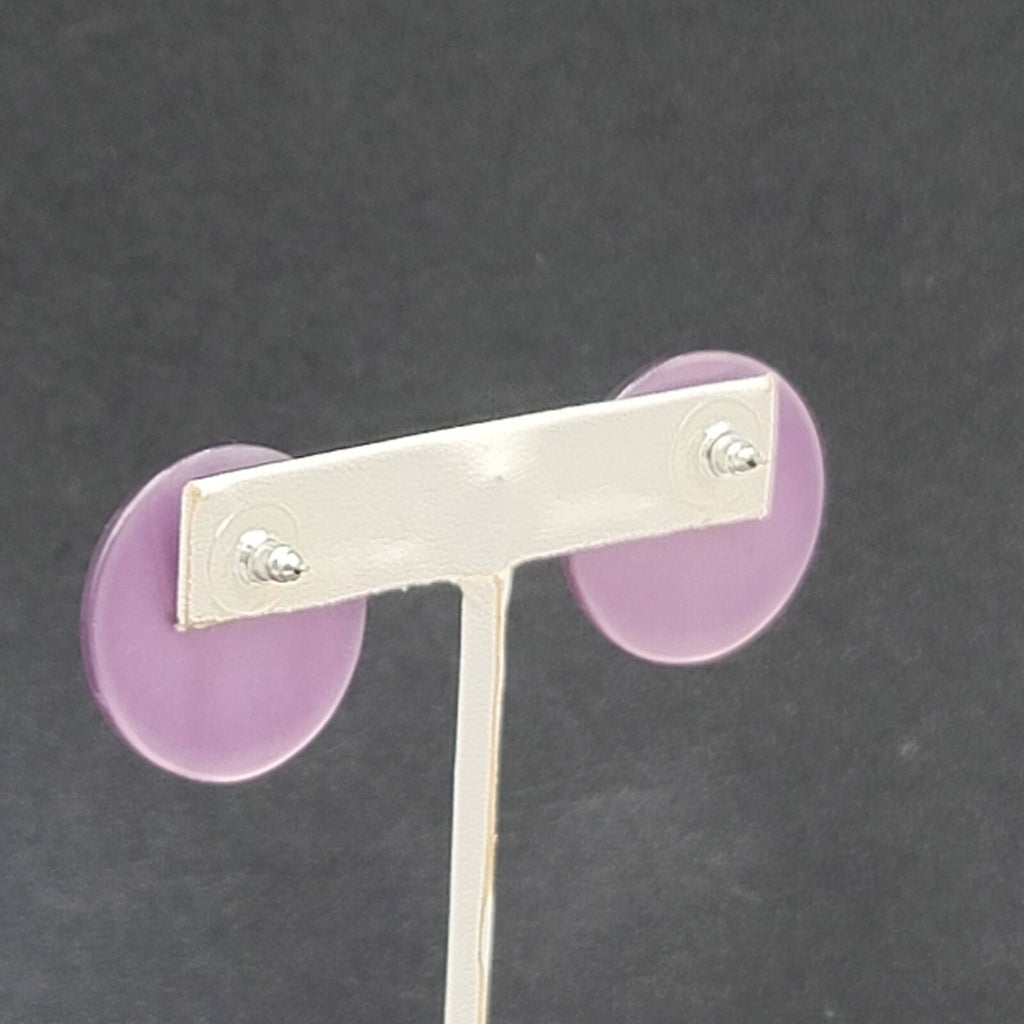 Vintage Pierced Earrings Purple Chatoyant Resin Round Discs 1 1/8"