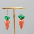 Vintage Pierced Earrings Enamel Dangle Carrot Jingle Bell 1.5"
