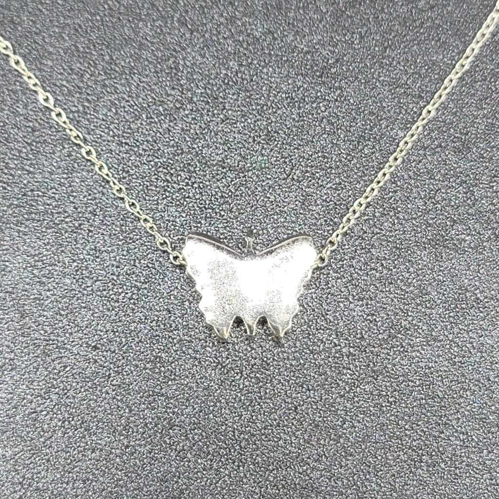 Butterfly Pendant Necklace Silver Plated 19"