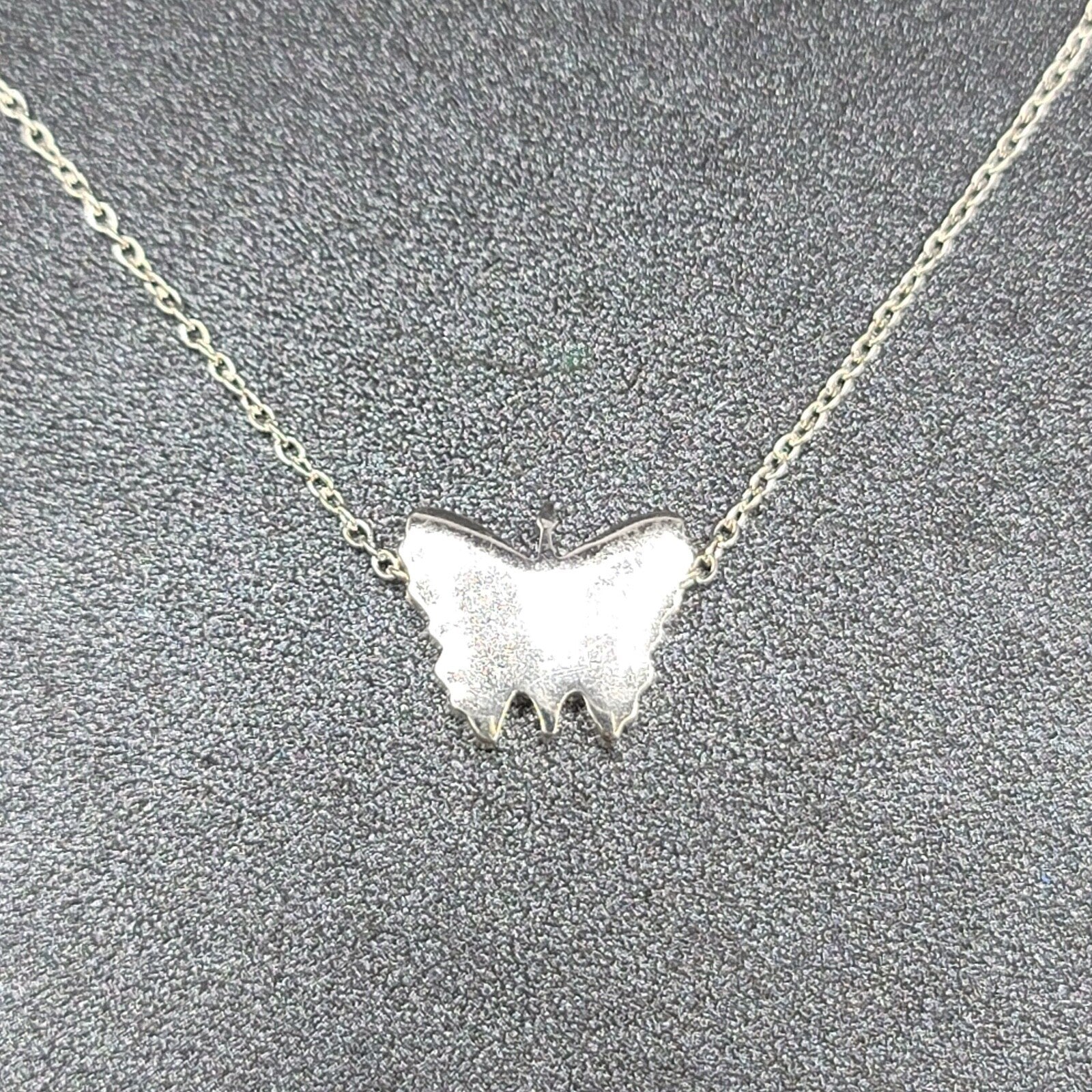 Butterfly Pendant Necklace Silver Plated 19"