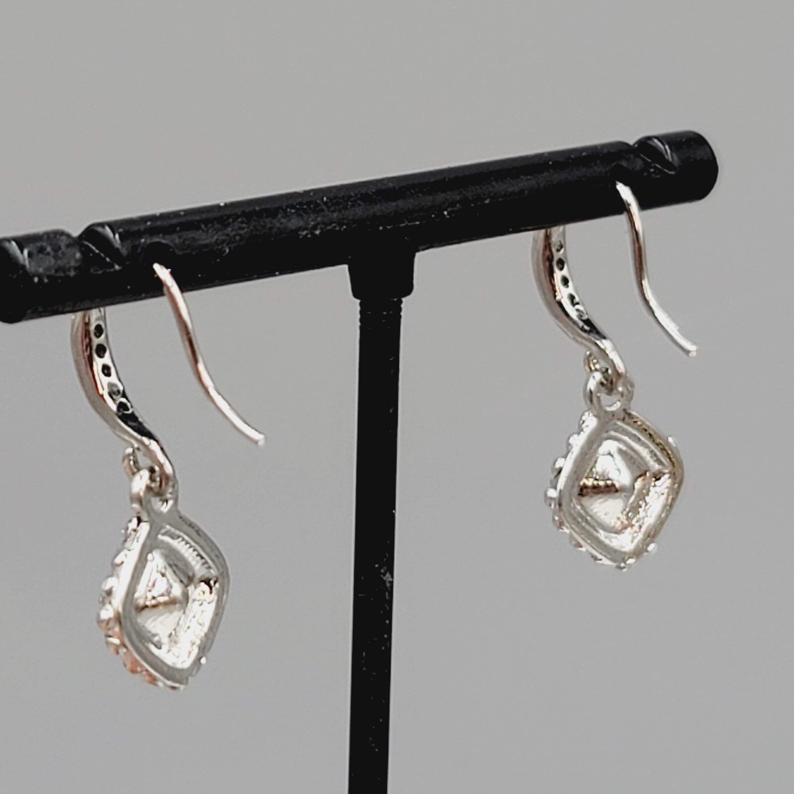 Pierced Earrings Silver tone Crystal Rhinestone Dangle  1/2"