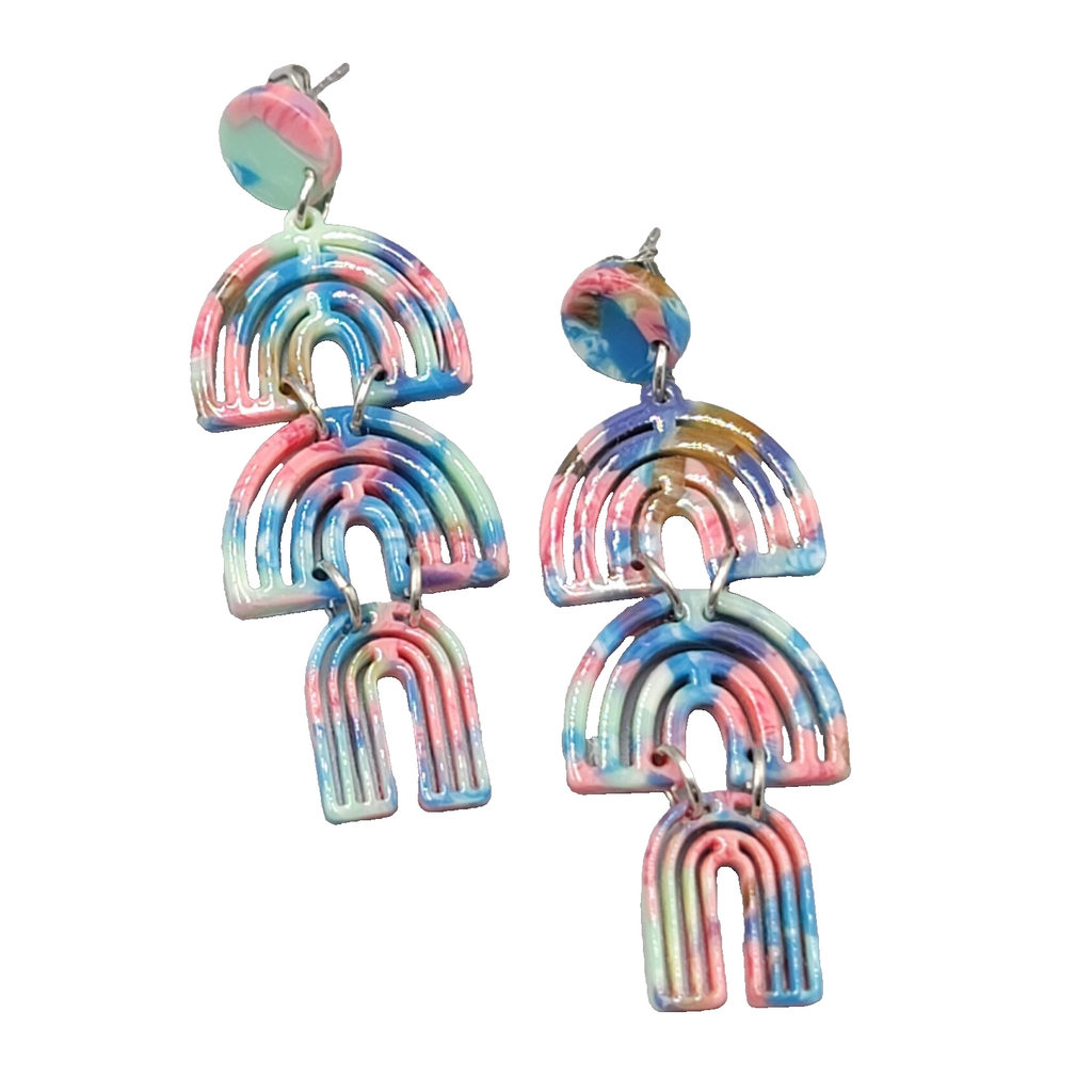 Statement Blue Pink Dangle Pierced Earrings 2.75"