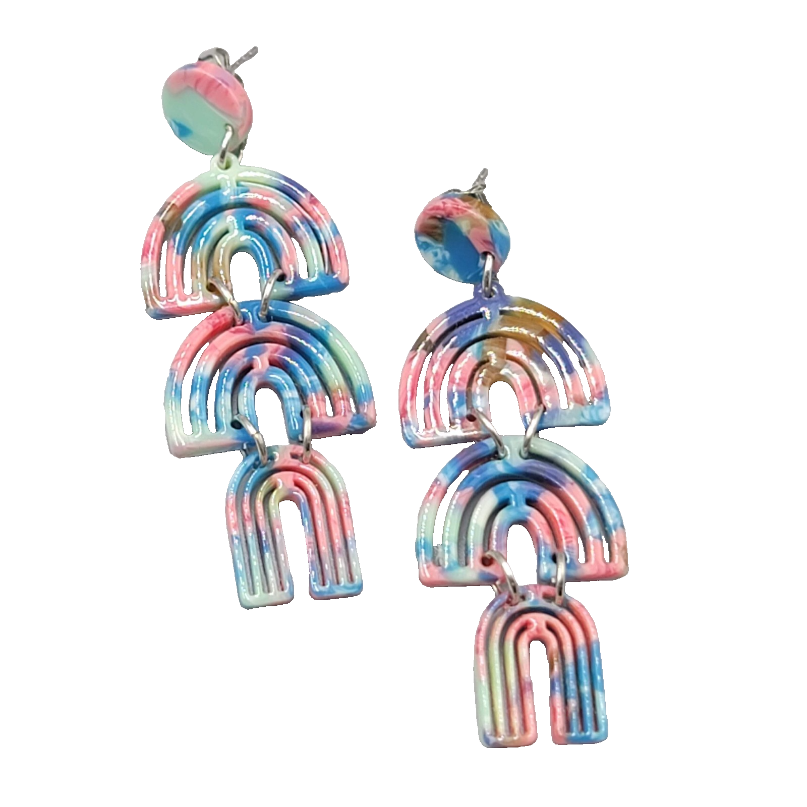 Statement Blue Pink Dangle Pierced Earrings 2.75"