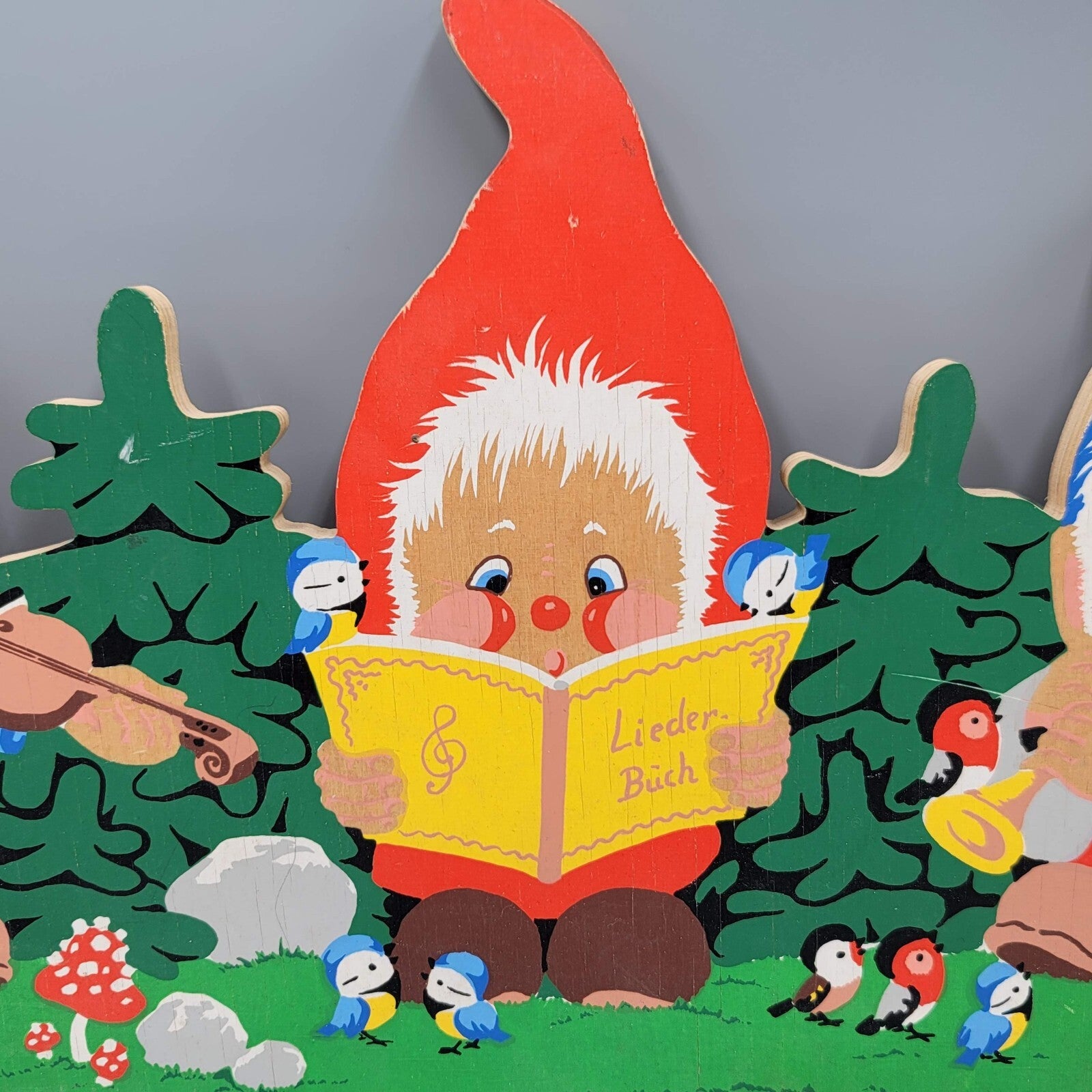 Vintage Grossman Winkl Garden Gnomes Childrens Wood Coat Hat Rack Germany