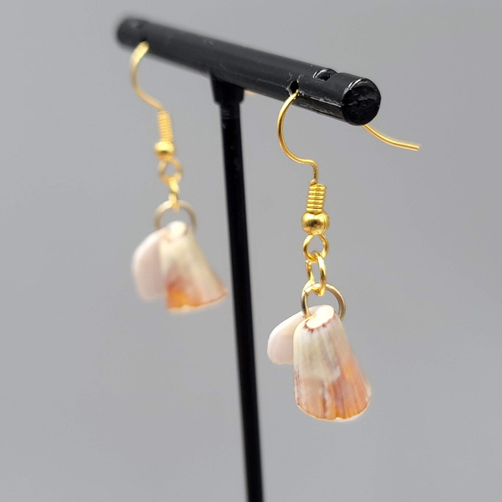 Real Shell Pierced Earrings Gold tone Dangle 3/4"