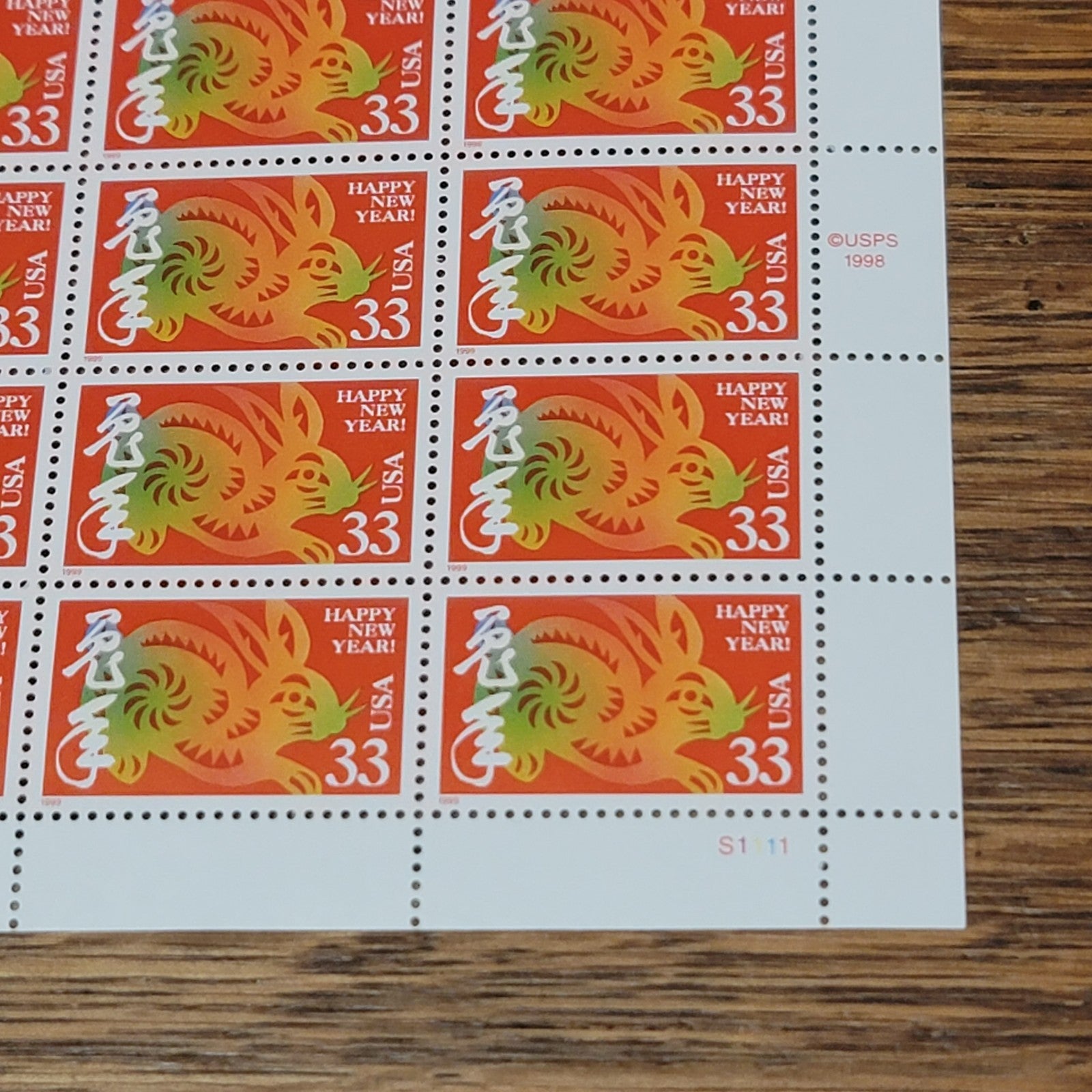 HAPPY NEW YEARS Lunar The Rabbit 20 Stamp 33c Stamp Souvenir Sheet 1999 USPS