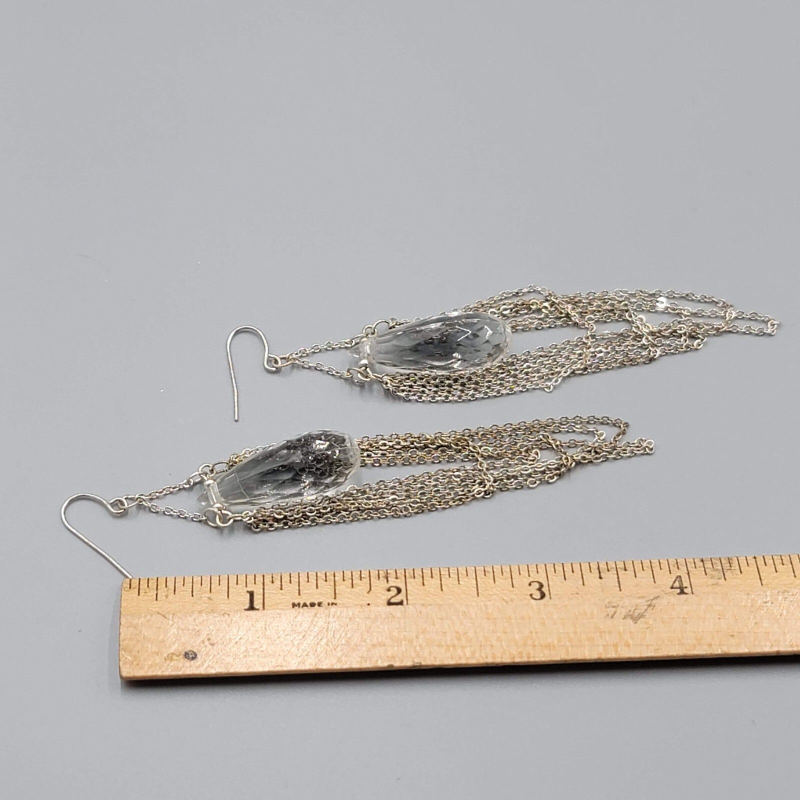 Pierced Earrings Silver tone Dangle Chains Chandelier Long 4"