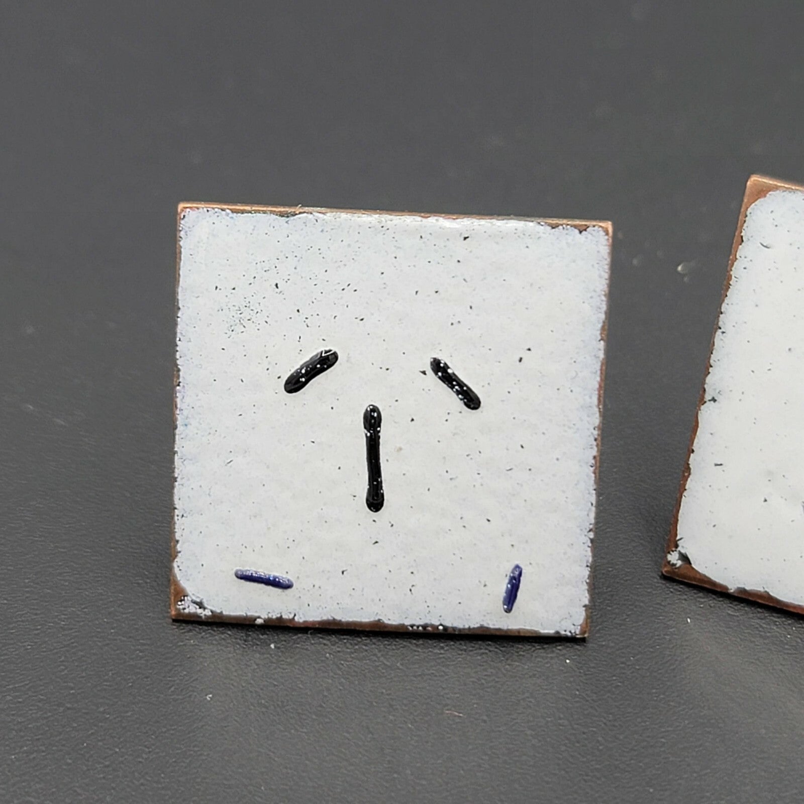 Vintage Copper Enamel Mid Century Cufflinks Modernist Abstract 1" White