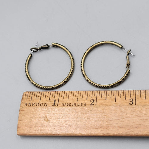 Embossed Thin Hoops Pierced Earrings Bronze tone 1.25 in
