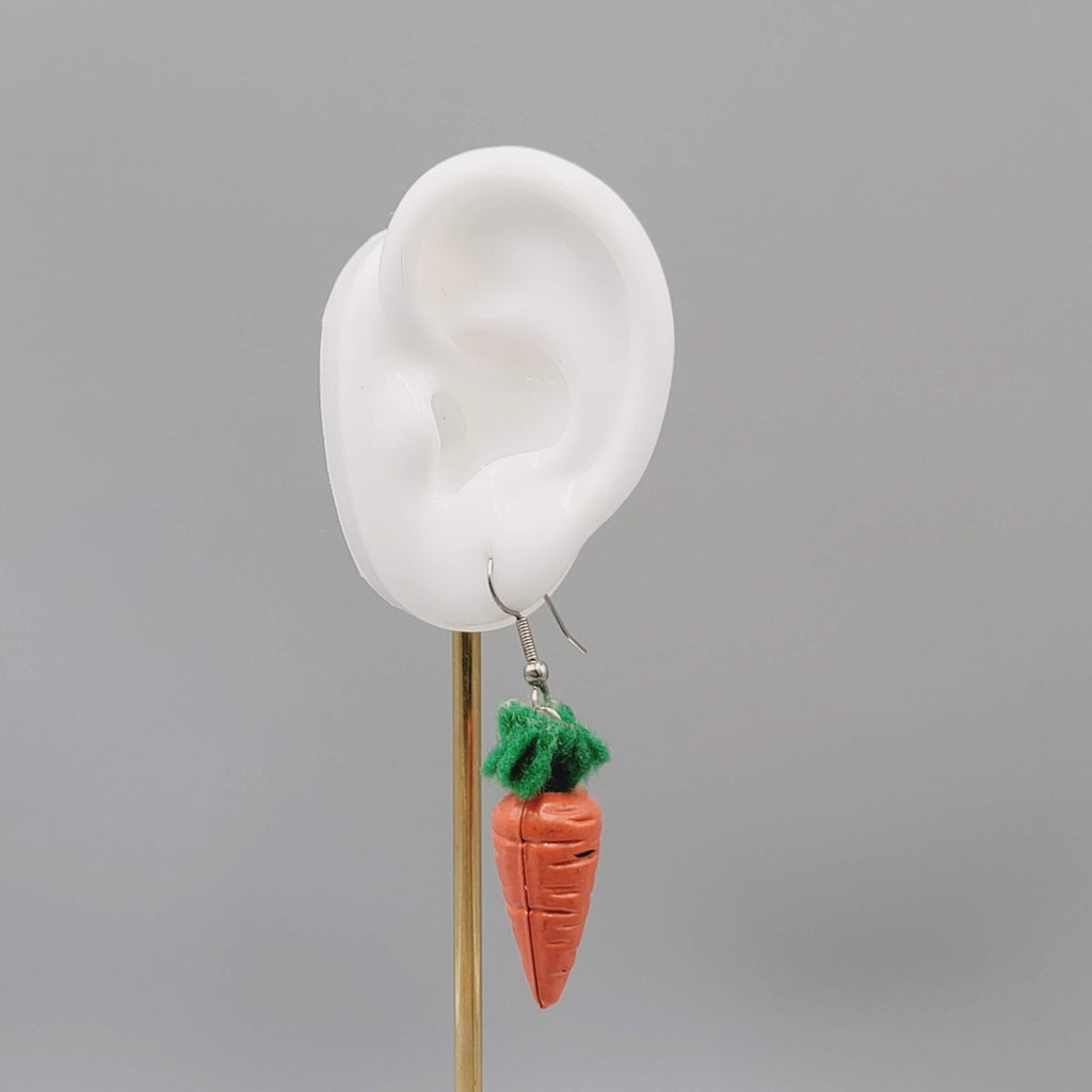 Vintage Pierced Earrings Enamel Dangle Carrot Jingle Bell 1.5"