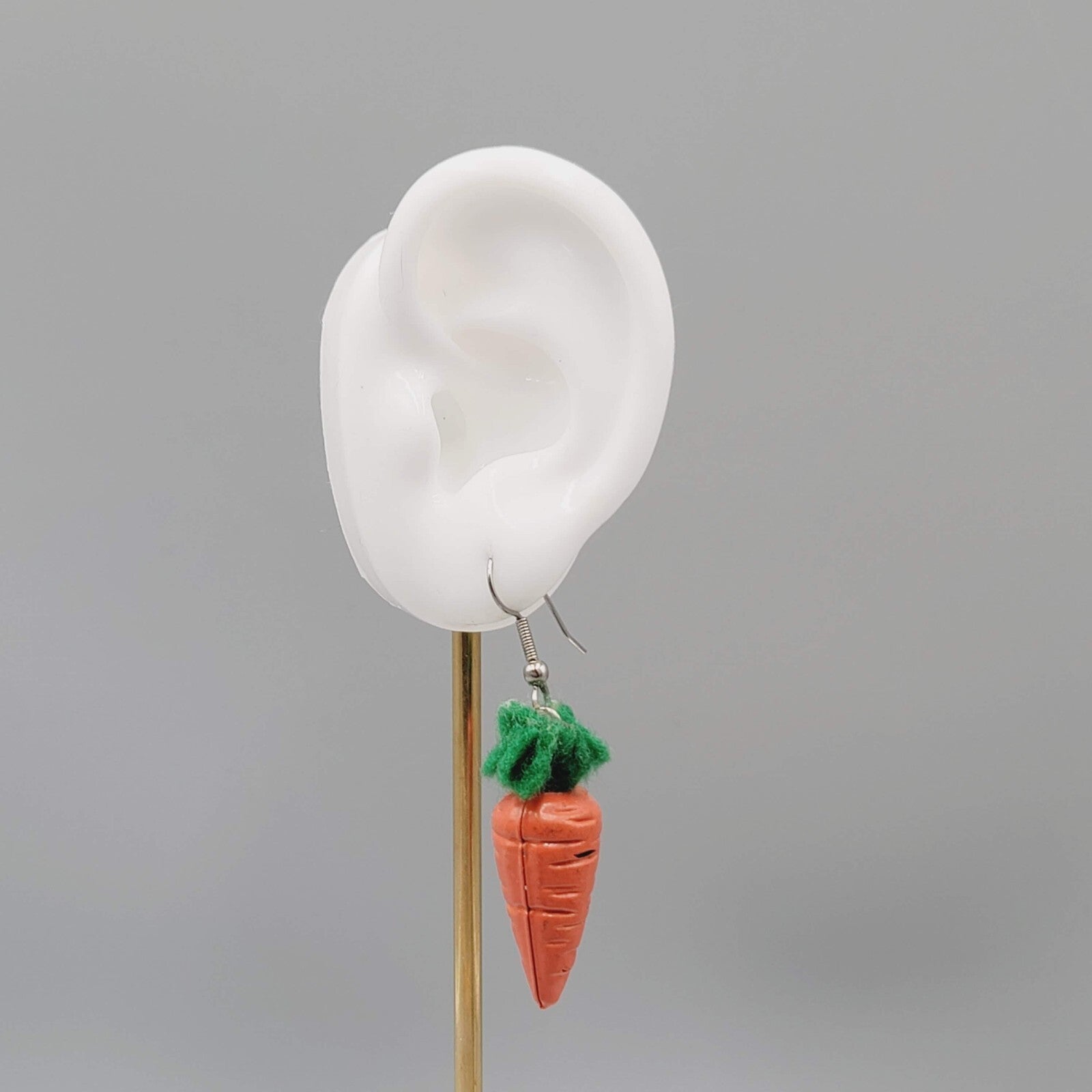 Vintage Pierced Earrings Enamel Dangle Carrot Jingle Bell 1.5"