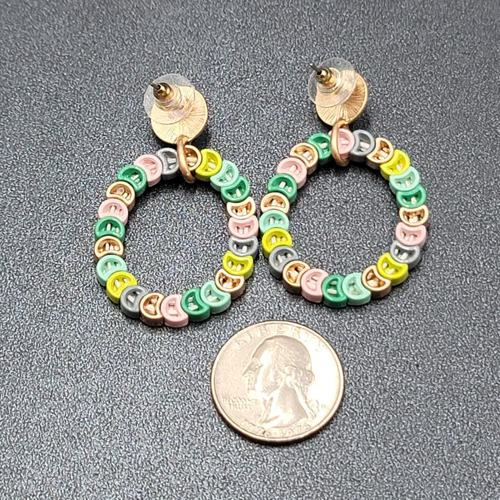 Pierced Earrings Gold tone Multicolor Strung Beads Hoop 2"