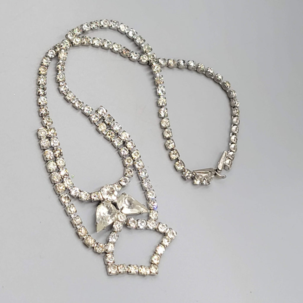 Vintage Rhinestone Necklace Estate Costume Jewelry Silver tone 16"