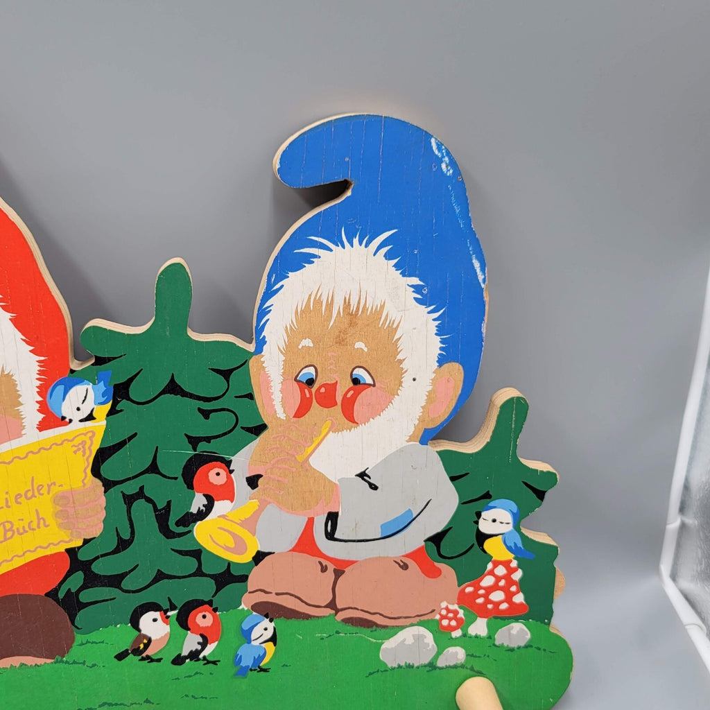 Vintage Grossman Winkl Garden Gnomes Childrens Wood Coat Hat Rack Germany